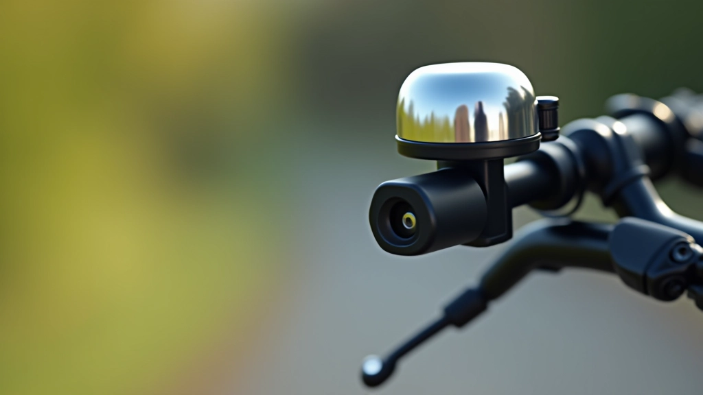 Close-up of bicycle bell mounted on handlebars, showing the standard mechanical design used on greenway bikes