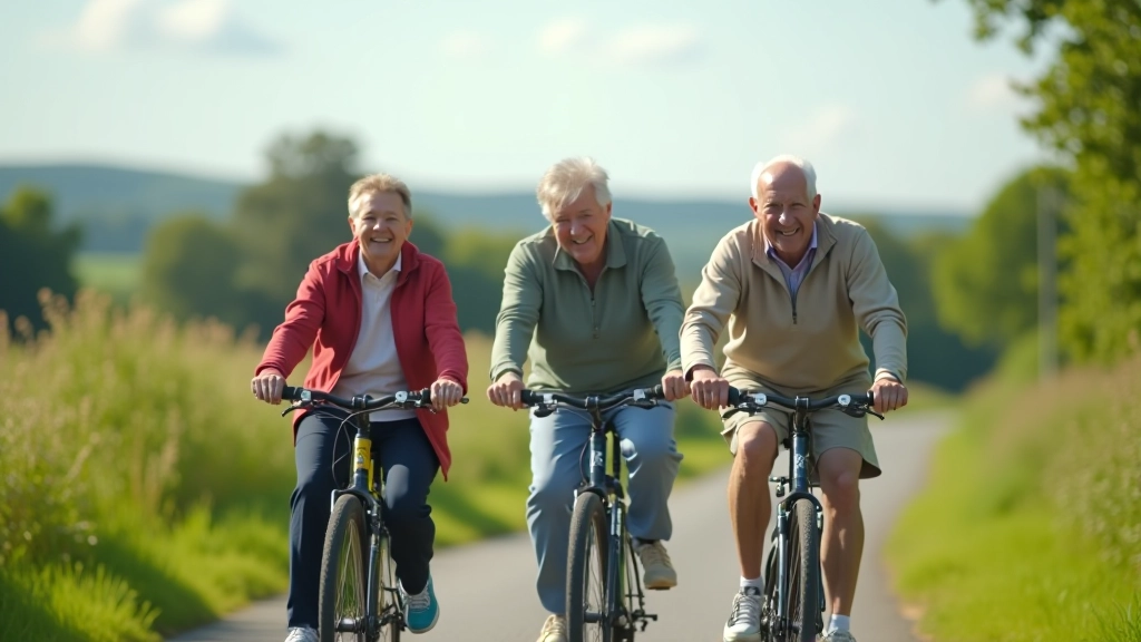 Group of senior cyclists on the greenway enjoying the ride together
