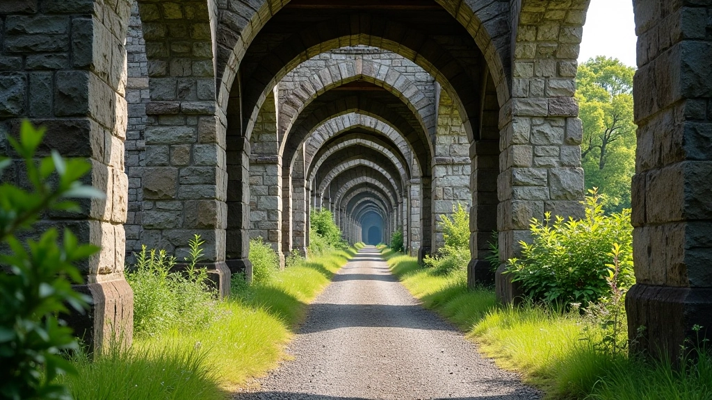 Historic Victorian-era viaduct stone arches and engineering detail