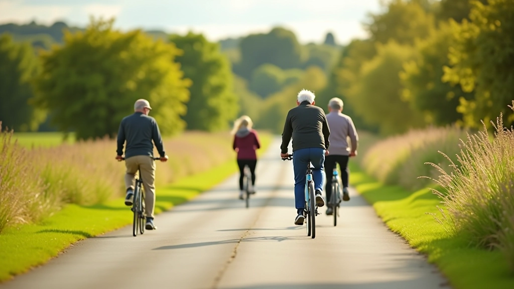 Multiple users on the Waterford greenway trail including cyclists, walkers, and joggers sharing the path respectfully